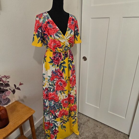 Flying Tomato Yellow Pink Floral Maxi Dress Small Perfect for Easter - Picture 3 of 10